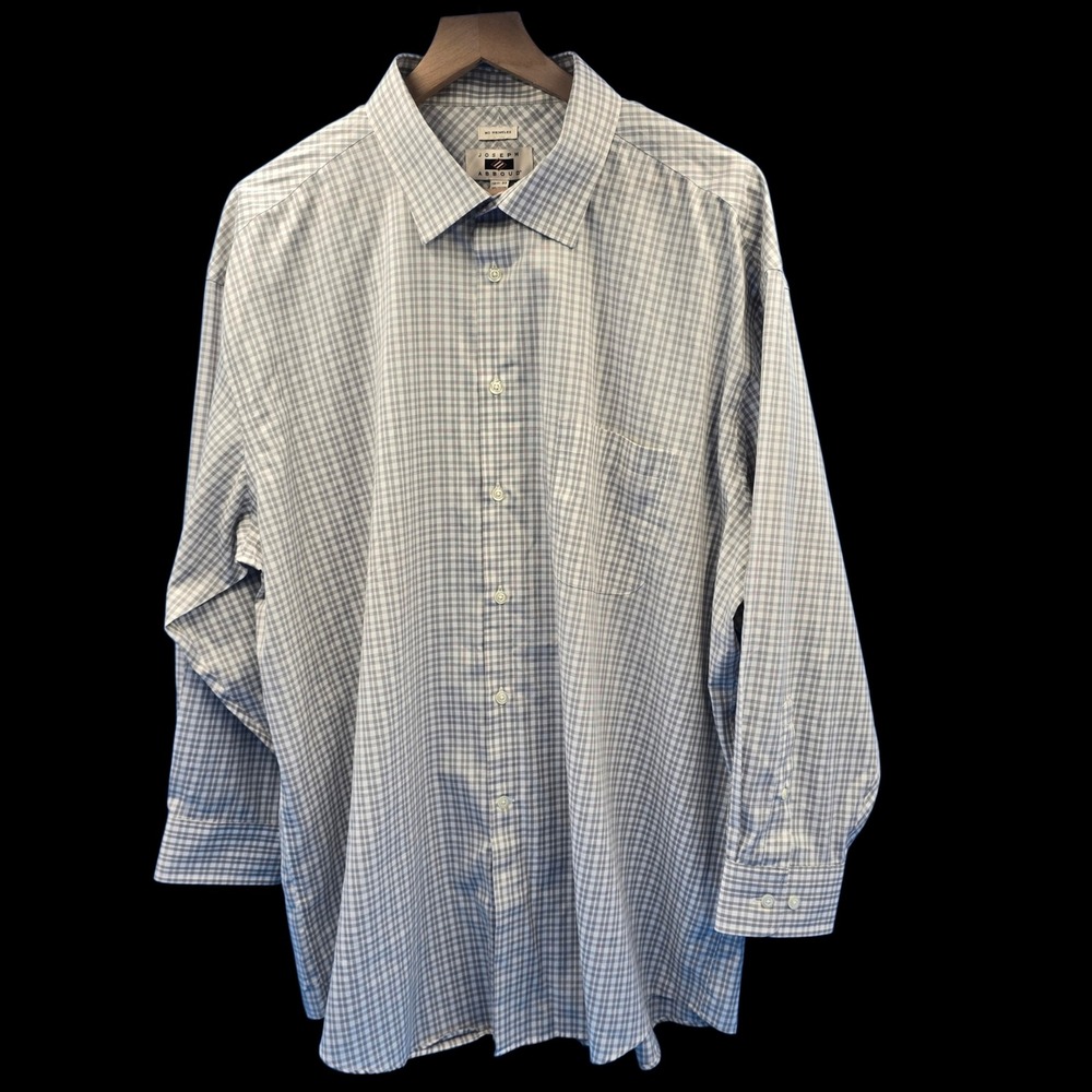 Joseph Abboud Mens‎ Grey White Check No Wrinkles Cotton Dress Shirt 18.5 32/33